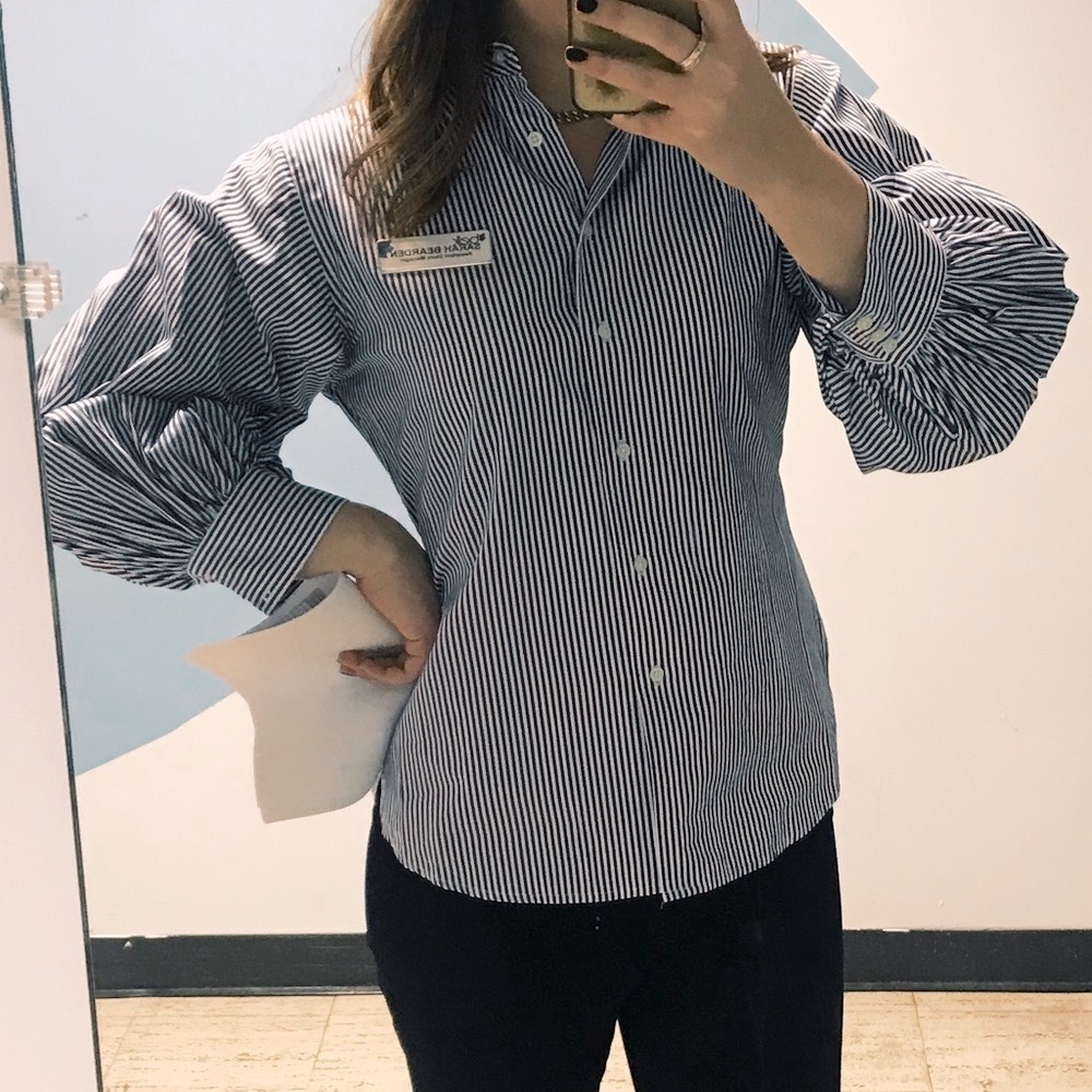 Lauren Ralph Lauren Blue and White Pinstripe Button Down Blouse